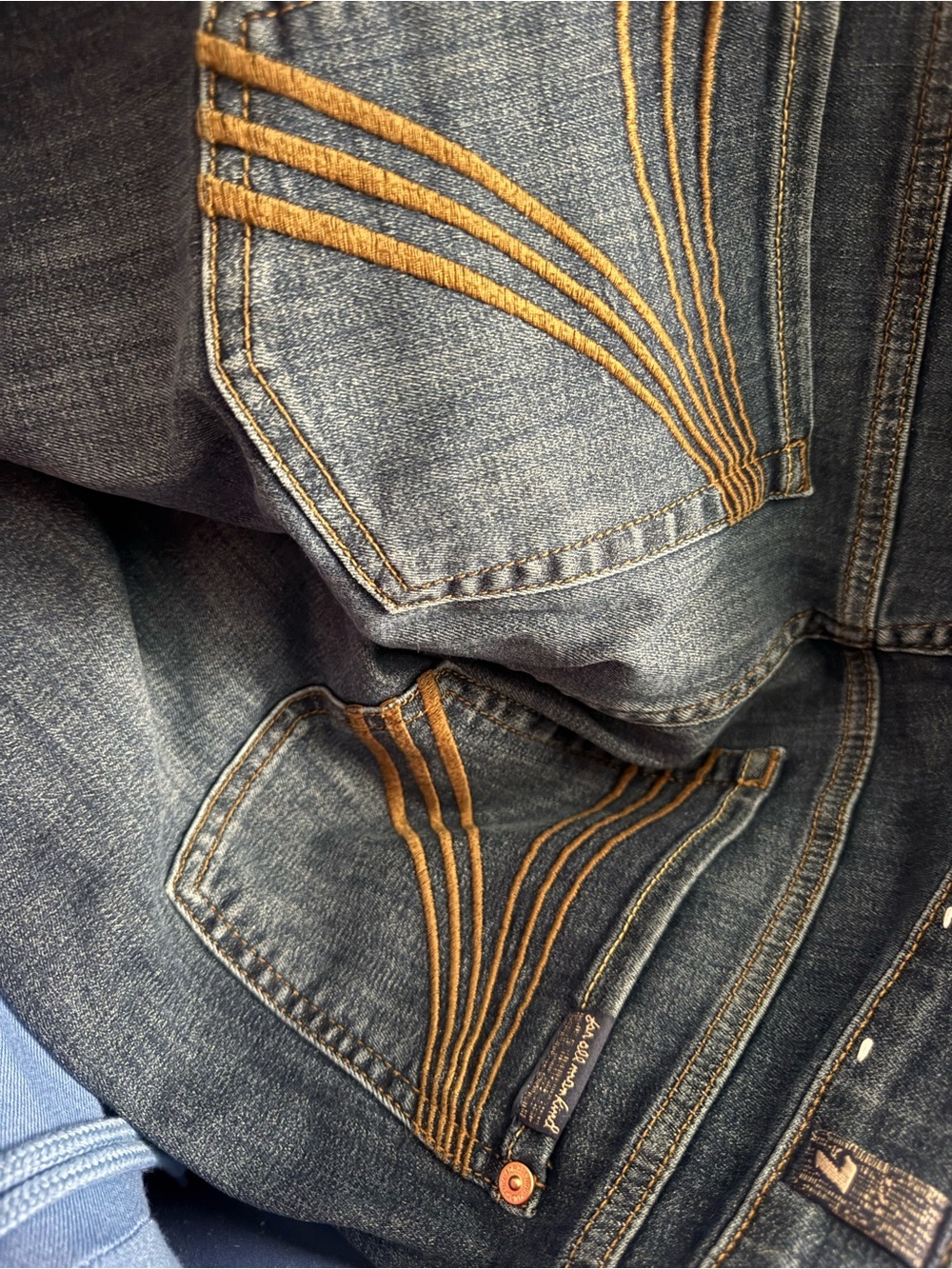 7 For All Mankind Men’s Dark Indigo Slim Jeans with Contrast Stitching - Picture 3 of 5
